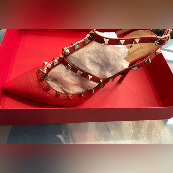 🆕41.5 VALENTINO GARAVANI Rock Pink T-Strap Pumps Gold Rock Studs Size:US 10 NIB - Picture 4 of 16
